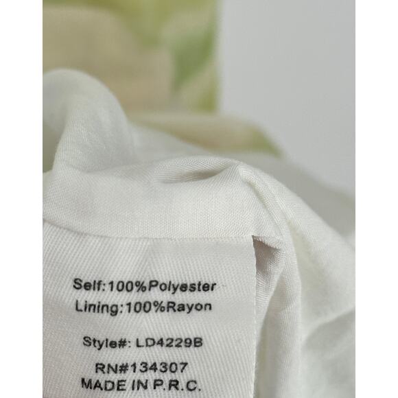 Line and Dot Palm Maxi Dress Cream Green Tie Straps Bohemian Beach Vacay XS - Picture 6 of 9